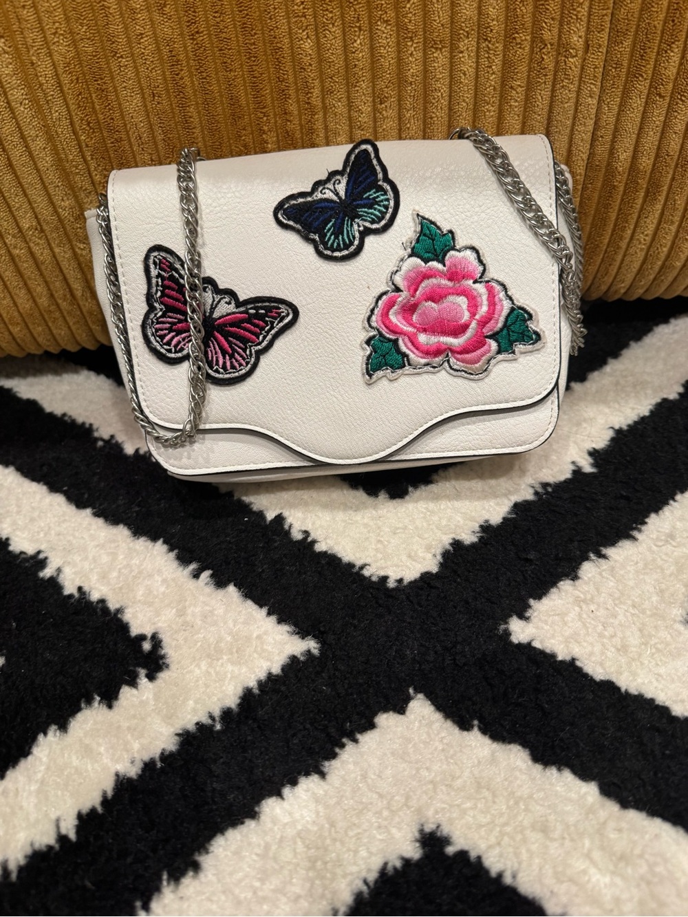 Candie's White Crossbody with Pink Rose & Multicolor Butterfly Patches